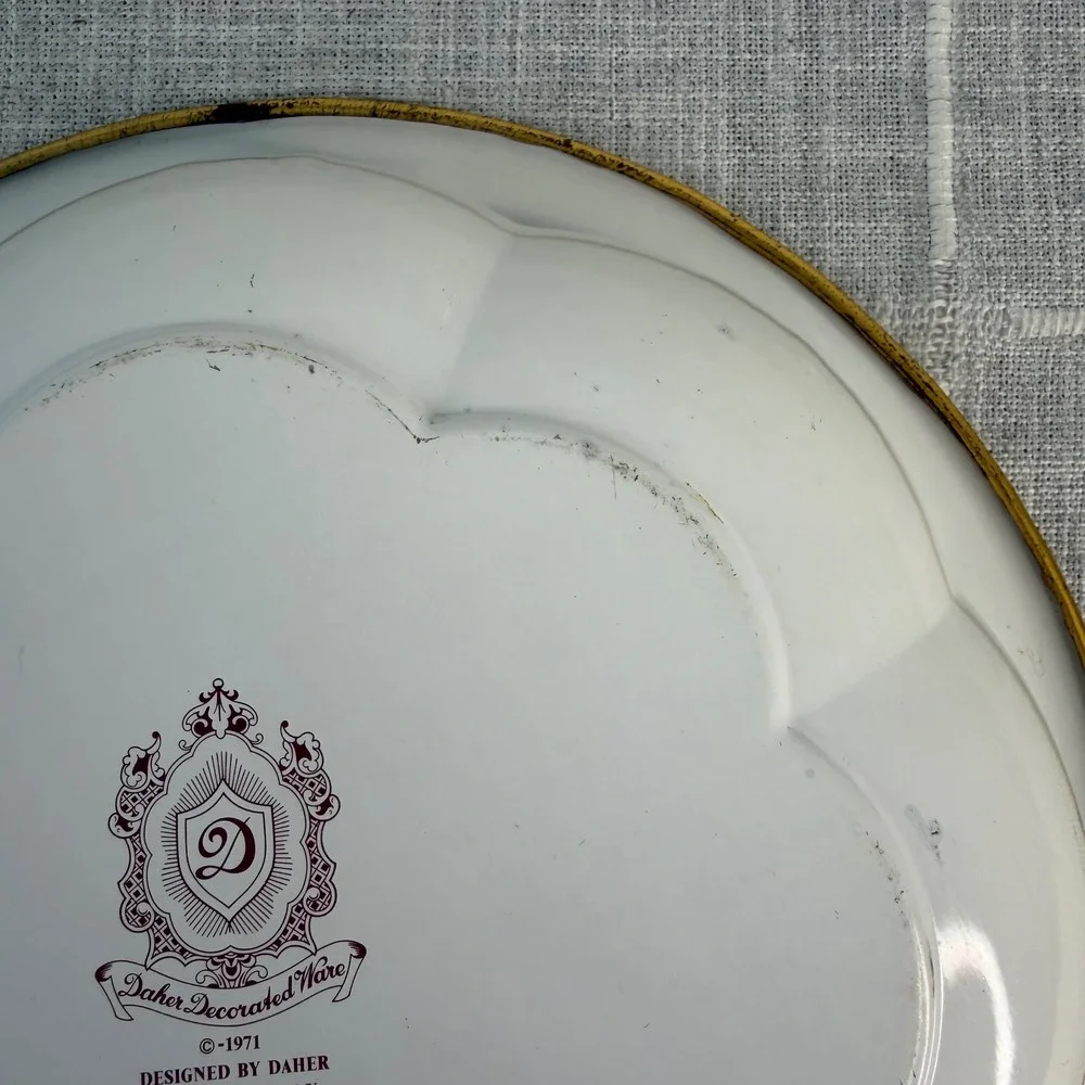 VTG 1971 Daher Decorated Ware Floral Metal Tin Bowl Trinket Tray Key Purse Bowl‎